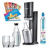 Unbekannt SodaStream Set Crystal 2.0 Promopack Titan | Trinkwasser-Sprudler | inkl. 1 Zylinder, 2 Glaskaraffen 0,6l (spülmaschinenfest), 2 Trinkgläsern und 6 Sirupproben; Farbe: Titan
