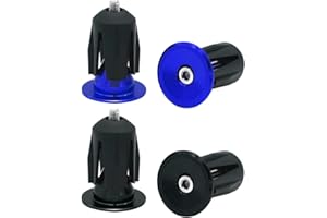 QitinDasen 2 Pairs Bike Handlebar End Plugs, Aluminum Bicycle Bar End Caps, for Road Bike, MTB, BMX (Blue + Black)