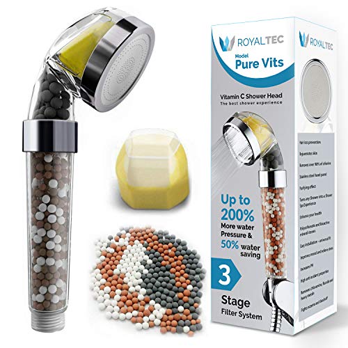 Royaltec - Filtro doccia con vitamina C, soffione filtrato, filtro per doccia per fluoruro e cloro, ammorbidisce l'acqua dura, aumenta la pressione dell'acqua risparmiando acqua, facile installazione