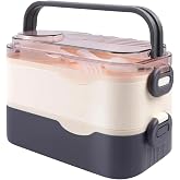 Vagonlife Bento 1350ml Lunchbox 2 Tiers Steel Lunch Box with 3 Compartments and Sauce Bowl Dining Box With Fork Spoon Gift (Navy Blue)