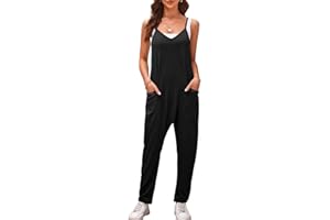 Sukany Women's Loose Overalls Summer Casual Baggy Jumpsuits Adjustable Spaghetti Strap Harem Rompers with Pockets