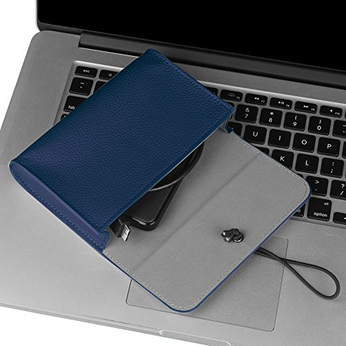 Fintie Schutzbeutel Tasche aus Kunstleder zum Verstauen elektronischen Zubehör Elektronische Organisator Tragetasche Reisetasche für MacBook Maus / Netzadapter / Kabel / SSD / HDD Enclosure / Powerbank, Marineblau - 4