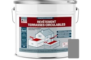 PRO COM Peinture d'étanchéité, imperméabilisante pour terrasse circulable, balcons, sols extérieurs, bétons, terres cuites 10 litres Gris