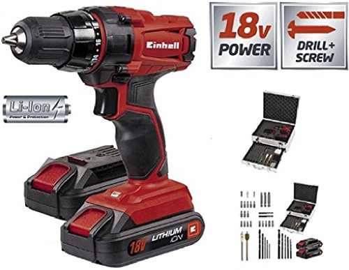 Einhell TC-CD 18 – 2 Li Kit Akkuschrauber mit Set von 214 Teile in Koffer von Aluminium