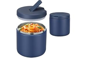 LOGEEYAR Termo para Comida 500ml, Taza Aislada de Acero Inoxidable con Cubrehebillas & Cuello Ancho, Recipiente Térmico Apto para Alimentos Fríos y Calientes Azul