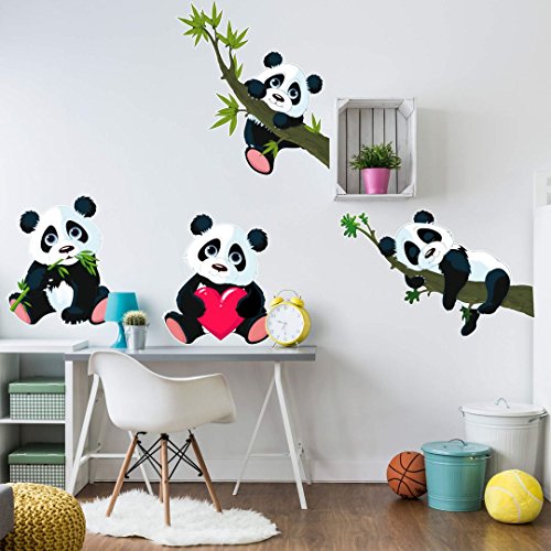 Wall-Art - Wandsticker, Wandtattoo, Aufkleber XXL Panda Bären Set - Bogengröße: 145x41 cm - WA-AL-102