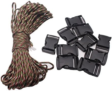 GABBREIN 11 Pack 1 Paracord Rope Parachute Cord Outdoors 101 Ft +10 Release Black Buckle Paracord Bracelets (green)