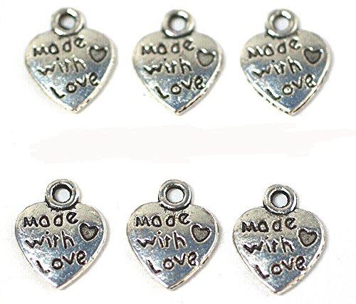 JSB ~ 25pcs x 'Made with Love' Heart Charms (Silver) *inscribed on Both Sides* + **Free! Jump Ring Included for Attachments* (Ref:2E11)