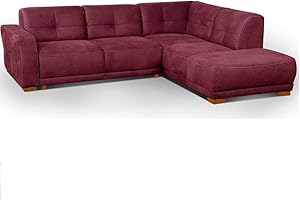 Cavadore Ecksofa Modeo, mit Federkern, Sofa in L-Form im modernen Landhausstil, Holzfüße, 261 x 77 x 214, Lederoptik, rot