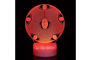ZLLER2587 Luce notturna illusione 3d A.C.Milan FC Luce ambientale intelligente a 7 colori Base per crack Lampada da tavolo a LED Regalo di compleanno per bambini Regalo di Natale Appassionato di calcio