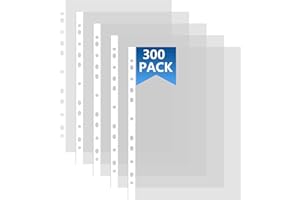 AHAQU 300PCS Punched Pockets A4 Clear 30 Micron Strong Plastic Wallet Sleeves, Top Opening Poly Pockets for Ring Binder Folders