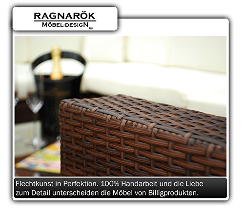 PolyRattan Lounge DEUTSCHE MARKE -- EIGNENE PRODUKTION 7 Jahre GARANTIE Garten Möbel incl. Glas und Polster Ragnarök-Möbeldesign braun Gartenmöbel