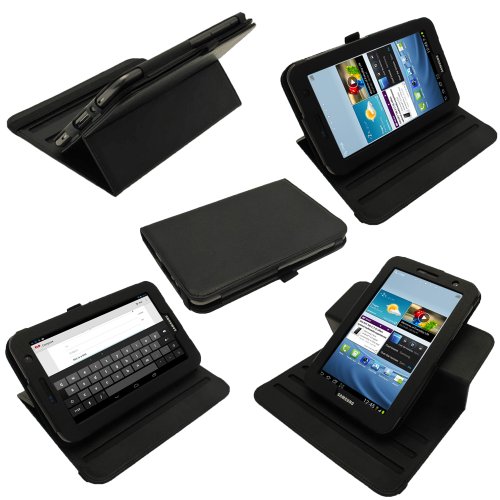 igadgitz 360° Rotierende Abnehmbare Schwarz PU Leder Tasche Schutzhülle Hülle Ledertasche Lederetui Etui Case für Samsung Galaxy Tab 2 P3100 P3110 7.0 3G & WiFi Android 4.0 Internet Tablet + Displayschutzfolie