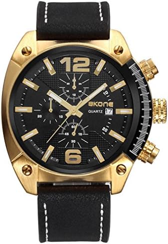 LLW Men's fashion watch versatile calendar PU leather strap waterproof quartz watch, 001