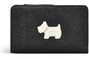 RADLEY London Loyal Medium Bifold Purse for Women in Black Grained Leather, Press Stud Fastened Purse with 10 Interior Card Slots