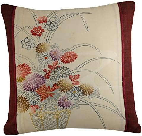 Japanese Floral Cushion Cover 45x45, Burgundy and Cream Pillow Case