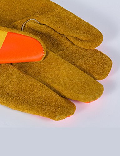 OZERO Leder Arbeitshandschuhe, Premium Rindsleder Handschuh mit Fluoreszenz Fingerspitze für Sicherheit & Sicherheit – passend für Damen & Herren 3 Paar XL - 5