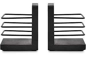 EDHAS Office Bookend Iron & Acacia Wood for Shelves to Hold Books for Office Desk,Book Shelf,Home Décor (Set of 2), (10.16cm x 10.16cm x 12.7cm)