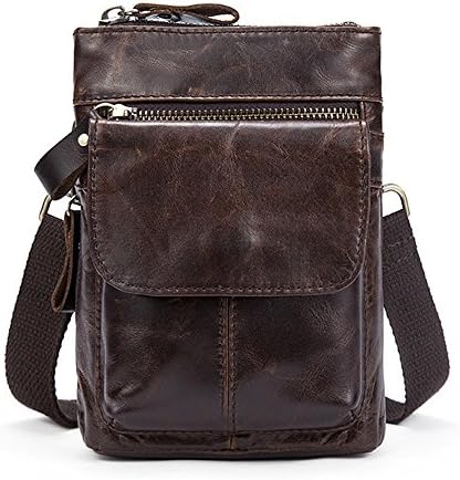 Gendi Practical Mens Leather Mini Cross Body Bag Small Mobile Phone Belt Pouch Holster Case for iPhone 7 Plus 6 Plus Galaxy S8 Plus S7 S6 Edge (Oil coffee)