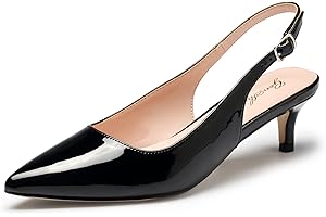 GENSHUO Womens Kitten Heel Shoes Pointed Toe Slingback Court Shoes Elegant Low Heels for Wedding Evening Dress