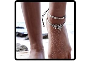 JUSTUSNX Tobillera de estilo étnico, pulsera de tobillo de plata, estrella de mar, tortuga marina, cadena de pie, accesorios de joyería ajustable para mujeres y niñas