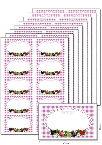 80 Etiketten 'Bunte Beeren' zum Bedrucken, Beschriften, DIN A5, selbstklebend, leicht ablösbar, für Marmeladen, Einmachgläser, Gebäcktüten