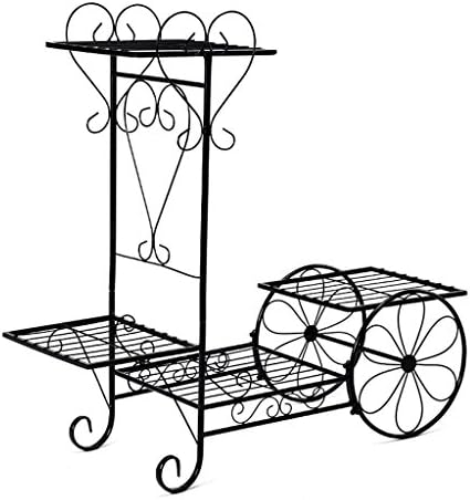 LJ European Style Iron Flower Rack Multilayer Living Room Balcony Floorstanding Creative Carts Flower Shelf ( Color : Black , Size : L )