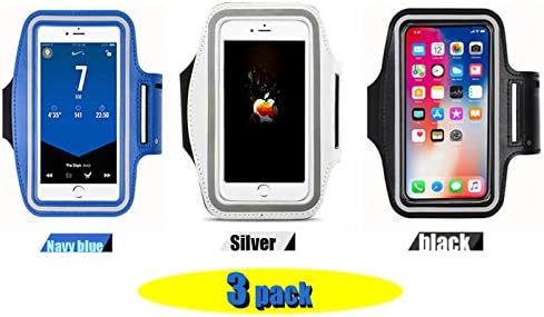 Phone Armband,3pack，Waterproof Sport Outdoor Adjustable Cell Phone Bag Key Holder for iPhone 5/5s ES and more (Navy Blue&amp;silver&amp;Black)