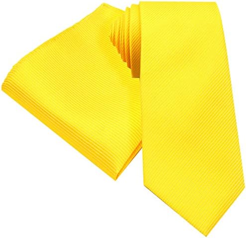 BRIGHT YELLOW STRIPE STITCH REPEAT SUNSHINE PATTERN DESIGN PATTERN WIDE TIE HANDKERCHIEF HANKY SET 146cm X 8CM STANDARD TIES WITH MATCHING HANKY HANDKERCHIEF SILK BLEND POCKET SQUARE BIRTHDAY WEDDING
