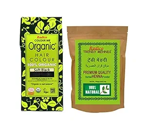Radico 100 % Natural Herbal Trendy Mehndi with 100% Organic Soft Black Hair color (combo pack), 100g