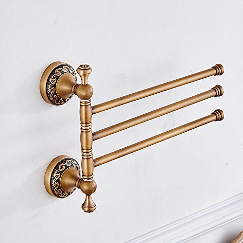 Weare Home Antik Bronze finished Messing Wandmontag Wandhalterung Bohren 3 Arme Handtuchstange Handtuchhalter Beweglich Drehen Retro Vintage Antik Stil für Badezimmer - 4