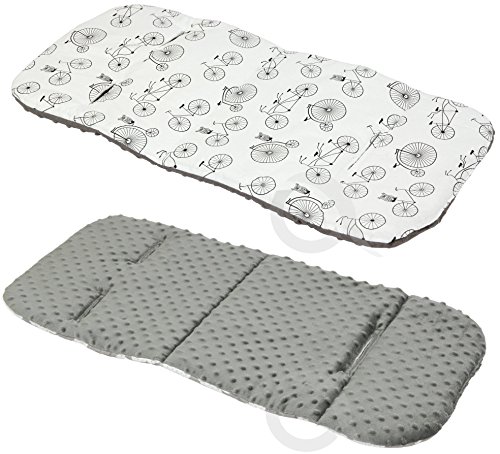 REVERSIBLE cotton & minky Pram INSERT, LINER covers Universal ( bike / grey )