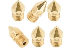 3D FREUNDE 6 pezzi. M6, 0.3mm Nozzle compatibile con MK8 Makerbot RepRap Anet A8/A6 Flashforge CtC Extruder Hotend testina di stampa ugello in ottone per 1,75 mm filamento stampante 3D