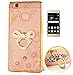 Produktbild Huawei P9 Lite Hülle mit Panzerglas,Ultra Slim Soft TPU Silikon Transparent Wasserdicht Shockproof Anti Slip Protection Schutzhülle,3D Bling Glitzer Strass Durchsichtig Weichem Silicone Thin Handy Hülle,Butterfly Blume Kristall Diamant Glänzend Stoßdämpfend Spiegel Schutz Crystal Case Tasche Etui Bumper mit Diamant Ring Halter Ständer Standfunktion Case für Huawei P9 Lite(2016) 5.2 Zoll-[bogen golden ]+ Panzerglas/Schutzfolie/Displayschutzfolie