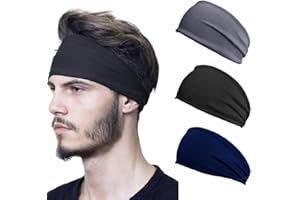 JCHENYE 3 fasce sportive per la testa adatte sia per uomini che per donne. Vengono utilizzate sulla fronte, con buona elasticità e proprietà antiscivolo. (Nero/Grigio scuro/Blu navy)
