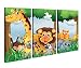 Produktbild Leinwandbild 3 Tlg Tiere Kinderzimmer Löwe Giraffe Affe Leinwand Bild Bilder Holz fertig gerahmt 9P1021, 3 tlg BxH:90x60cm (3Stk 30x 60cm)