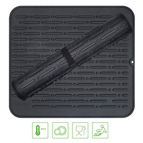 Lebefe Grosse Faltbare Roll-Up Silikon-Abtropf Matte Antibakteriell Spülmaschinenfest Hitzebeständig Küchen Entleeren Matte 45,2x40,1cm (Schwarz)