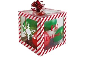 VR ANGLE Christmas Elf Arrival Balloon Box with 4 Balloons & 6 Adhesive Icons Xmas Decoration Transparent Boxes Ideal for Parties Baby Shower Sold By VR Angel