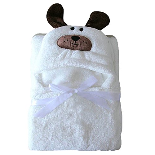 Kobwa(TM) 3D Dog Baby Infant Newborn Hooded Bath Towel Blankets (White) with Kobwa's Keyring