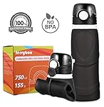 Jerrybox Bouteille d'eau Pliable en Silicone 750ml, Etanche, sans BPA, pour les activités de plein air, sports, voyages, camping, piquenique