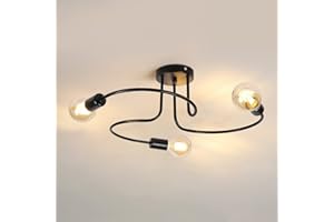 Delaveek Lustre Vintage Industriel Noir, Plafonnier Vintage E27, 3 Lumières Suspension Luminaire en Fer pour Salon Chambre Cuisine, Dia 46cm(Sans Ampoules)