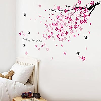 Walplus Stickers muraux fleurs roses/hirondelles/décor pour chambre d'enfants