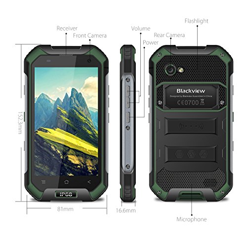 Blackview 4G T  l  phone Portable   tanche  BV6000S IP68 Smartphone Antichoc et Antipoussi  re  D  bloqu   T  l  phone 2 Go RAM   16Go ROM avec Appareil Photo 8MP   2MP  Doube SIM Mico NFC GLONASS  Verts