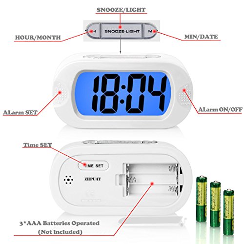 ZHPUAT Digital-Wecker Tischuhr mit Silikonhülle Snooze Bunten Licht Stoßfest ideales Geschenk Für Kinder(Weiss) - 3