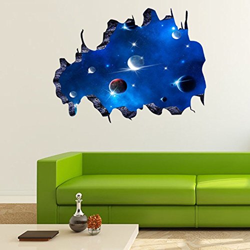 Rainbow Fox 3D Wandaufkleber über Space Planeten Wand Abziehbilder Kunst für Schlafzimmer Hauptdekorationen Wandkunst (AF5004) - 4