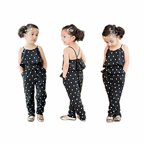 Kolylong Kids Girls Love Heart Straps Rompers Jumpsuits Piece Pants Clothing (4-5Y)