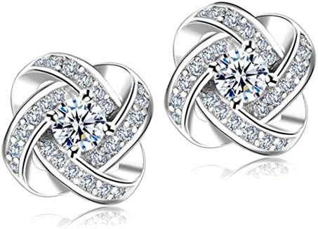 Women Ear Sutds, Hmeng Earrings Woman Girl Silver Ear Stud Artificial Diamond Jewelry Earring Eternal Star Sparkling Sterling, 1 Pair (Sliver)