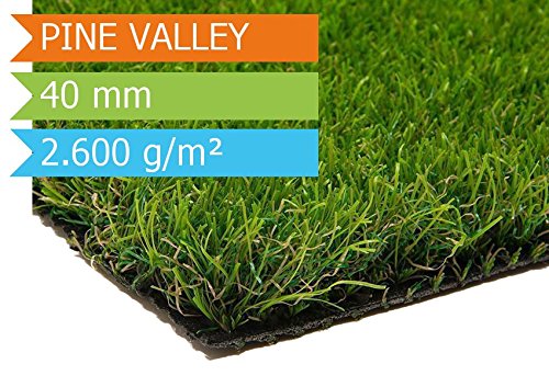 Kunstrasen Pine Valley | 0,20m x 0,15m | die hochwertigste Rollrasenoptik | Florhöhe ca 40mm | Gewicht 2.600g/m² | höchste UV-Sicherheit | Größe nach Wahl | mit Drainagefunktion und Wasserdurchlässig 60 Liter/Min/m² | der echte Kunststoffrasen | Rollrasen - MUSTER