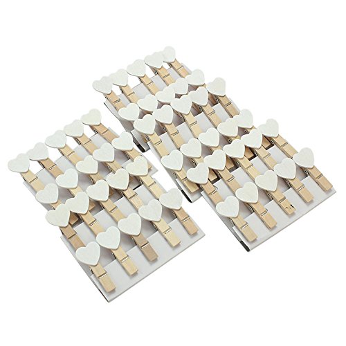 Yalulu 100 Stück Mini Weiß Holz Wäscheklammern Holzklammern Herz Clips für Postkarte Fotopapier Kleiderroller Weihnachten Deko - 2