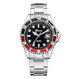 Uhren Herren Wasserdicht Sport Militär-Edelstahl-Datums-Sport Männer Edelstahl Business Fashion Armbanduhr Mann Runde Uhr (Red)